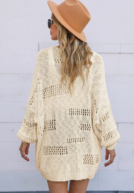 Openwork Open Front Long Sleeve Cardigan - Trendsi