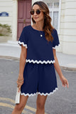 Contrast Trim Round Neck Top and Shorts Set - Trendsi