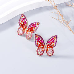 Alloy Inlaid Rhinestone Butterfly Earrings - Flyclothing LLC