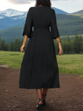 Slit V-Neck Long Sleeve Midi Dress - Flyclothing LLC