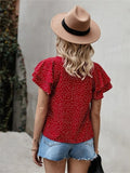 Ruffled Polka Dot Round Neck Short Sleeve Blouse - Flyclothing LLC