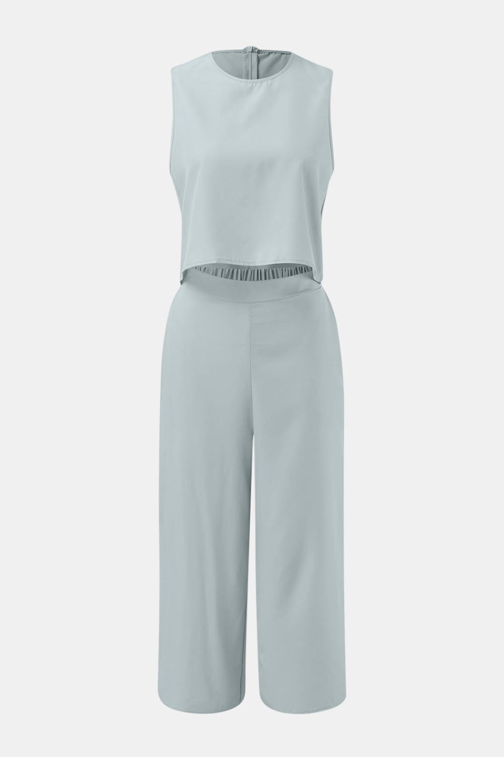 Round Neck Top and Wide Leg Pants Set - Trendsi