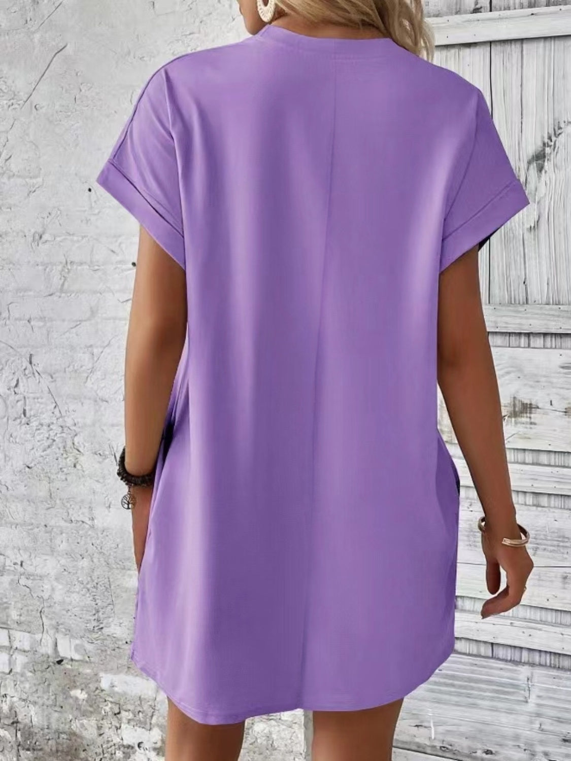 Pocketed Round Neck Short Sleeve Dress - Flyclothing LLC