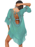 Backless Cutout Three-Quarter Sleeve Cover Up - Flyclothing LLC