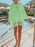 Double Take Openwork Tassel Hem Long Sleeve Knit Cover Up - Flyclothing LLC