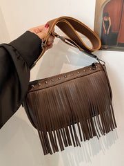 PU Leather Fringe Studded Crossbody Bag - Trendsi