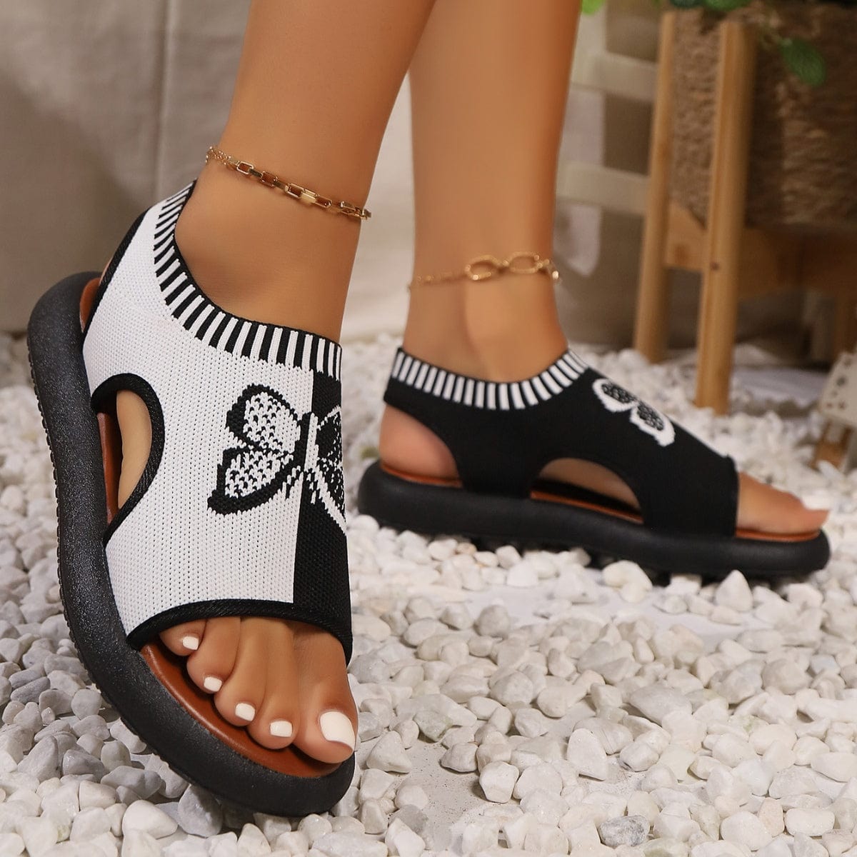 Butterfly Contrast Open Toe Sandals - Trendsi