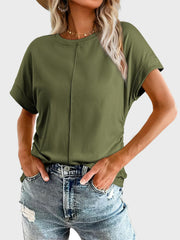 Ruched Round Neck Short Sleeve T-Shirt