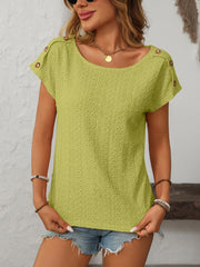 Mandy Eyelet Round Neck Short Sleeve Top - Trendsi