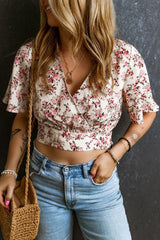 Printed Surplice Half Sleeve Blouse Trendsi