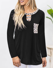 Cutout Leopard Round Neck Long Sleeve T-Shirt