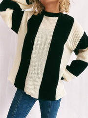 Color Block Round Neck Long Sleeve Sweater - Trendsi