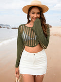 Openwork Boat Neck Long Sleeve Cover-Up - Flyclothing LLC