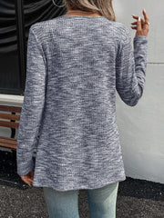 Heathered Open Front Long Sleeve Cardigan - Trendsi