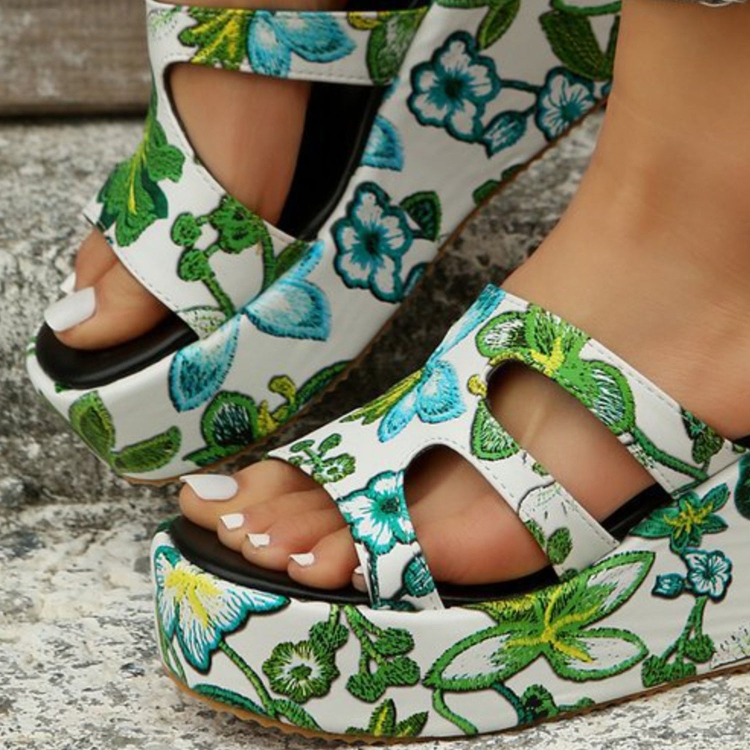 Cutout Floral Peep Toe Sandals Trendsi