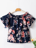 Printed Off-Shoulder Flounce Sleeve Blouse - Flyclothing LLC