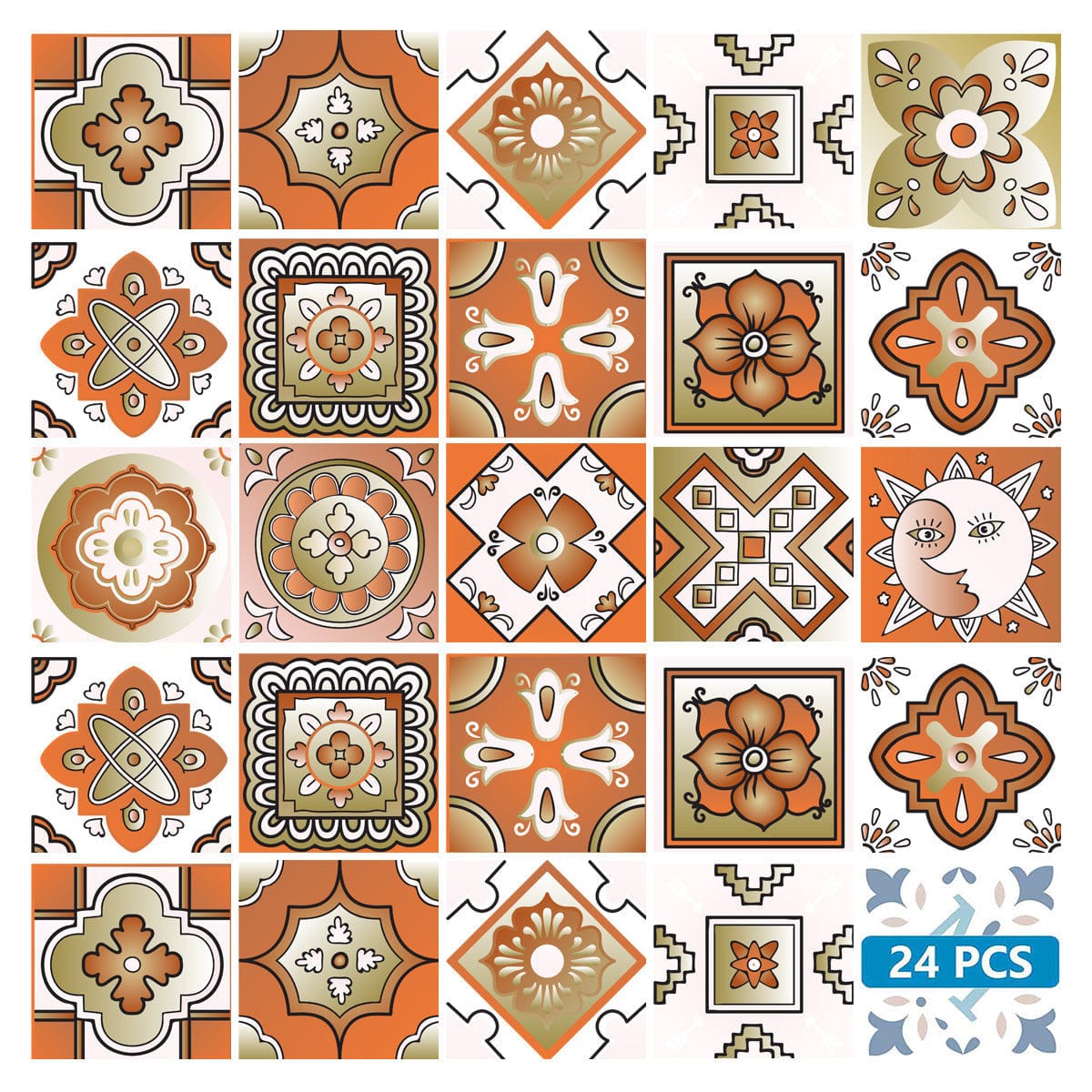 5" x 5" Retro Orange Mosaic Peel and Stick Removable Tiles - Homeroots