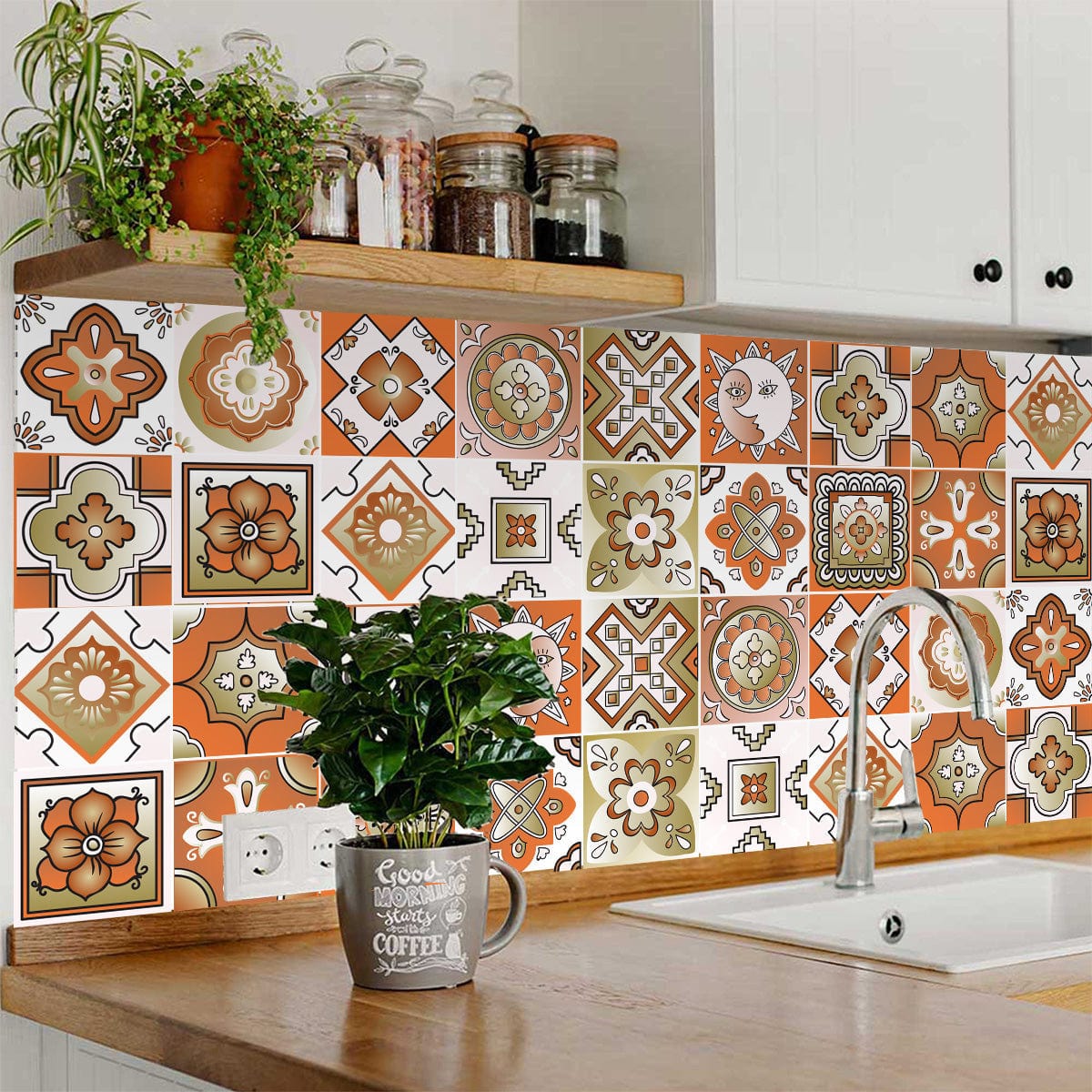 5" x 5" Retro Orange Mosaic Peel and Stick Removable Tiles - Homeroots