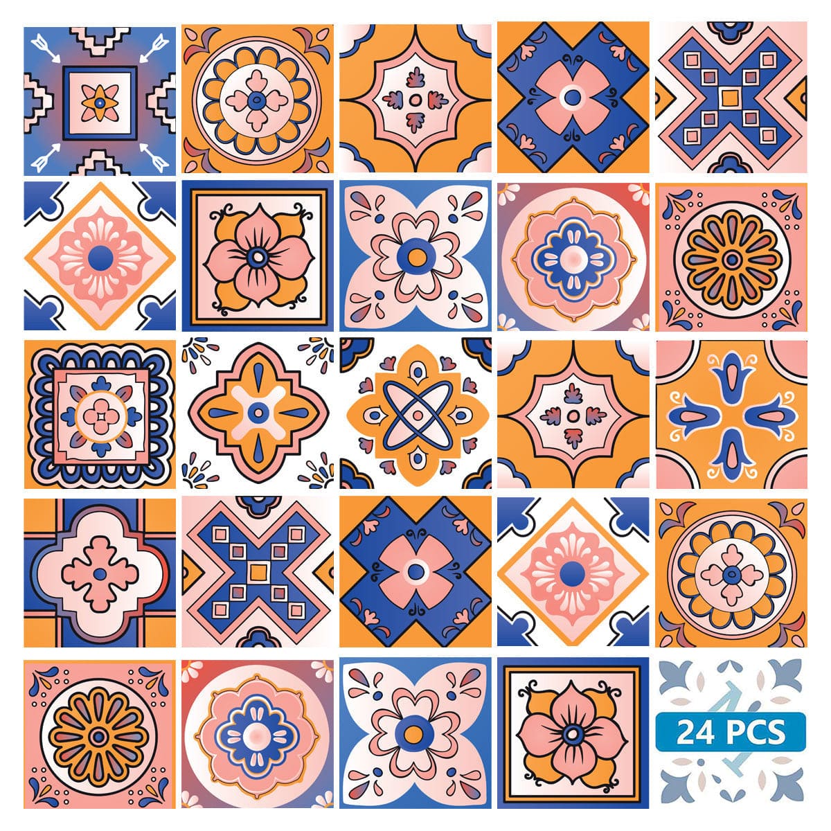 6" x 6" Blue Gold and Blush Mosaic Peel and Stick Removable Tiles - Homeroots