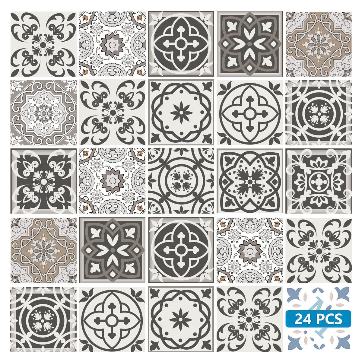 8" x 8" Wood Brown and White Mosaic Peel and Stick Removable Tiles - Homeroots