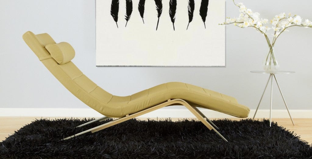 Goldenrod Faux Leather and Chrome Wavy Chaise Lounge Chair - Homeroots