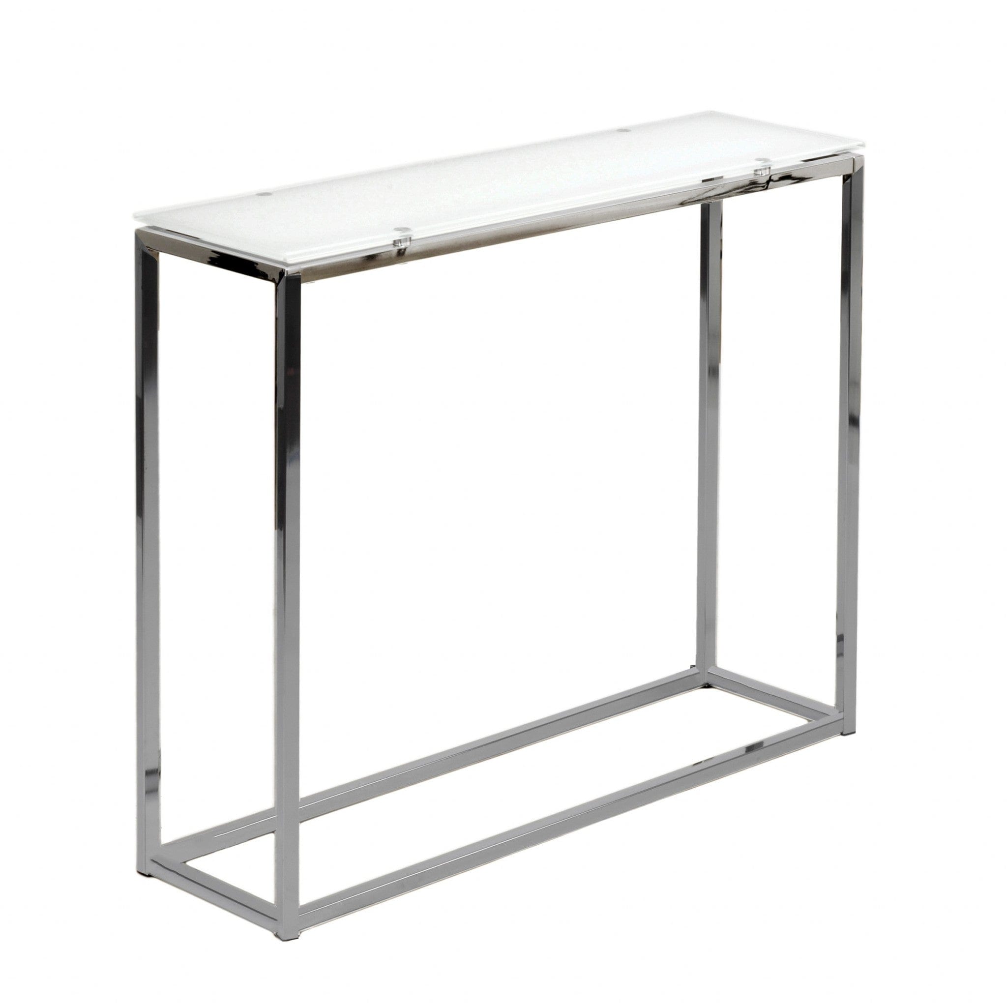 36" White and Silver Glass Frame Console Table - Homeroots