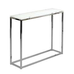 36" White and Silver Glass Frame Console Table - Homeroots