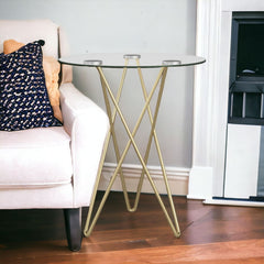 Geometric Clear Glass and Gold Round Table