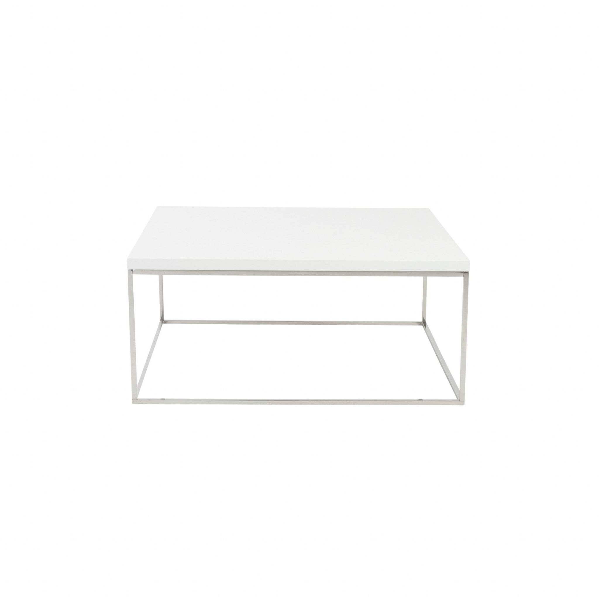 35" White And Silver Metal Square Coffee Table - Homeroots