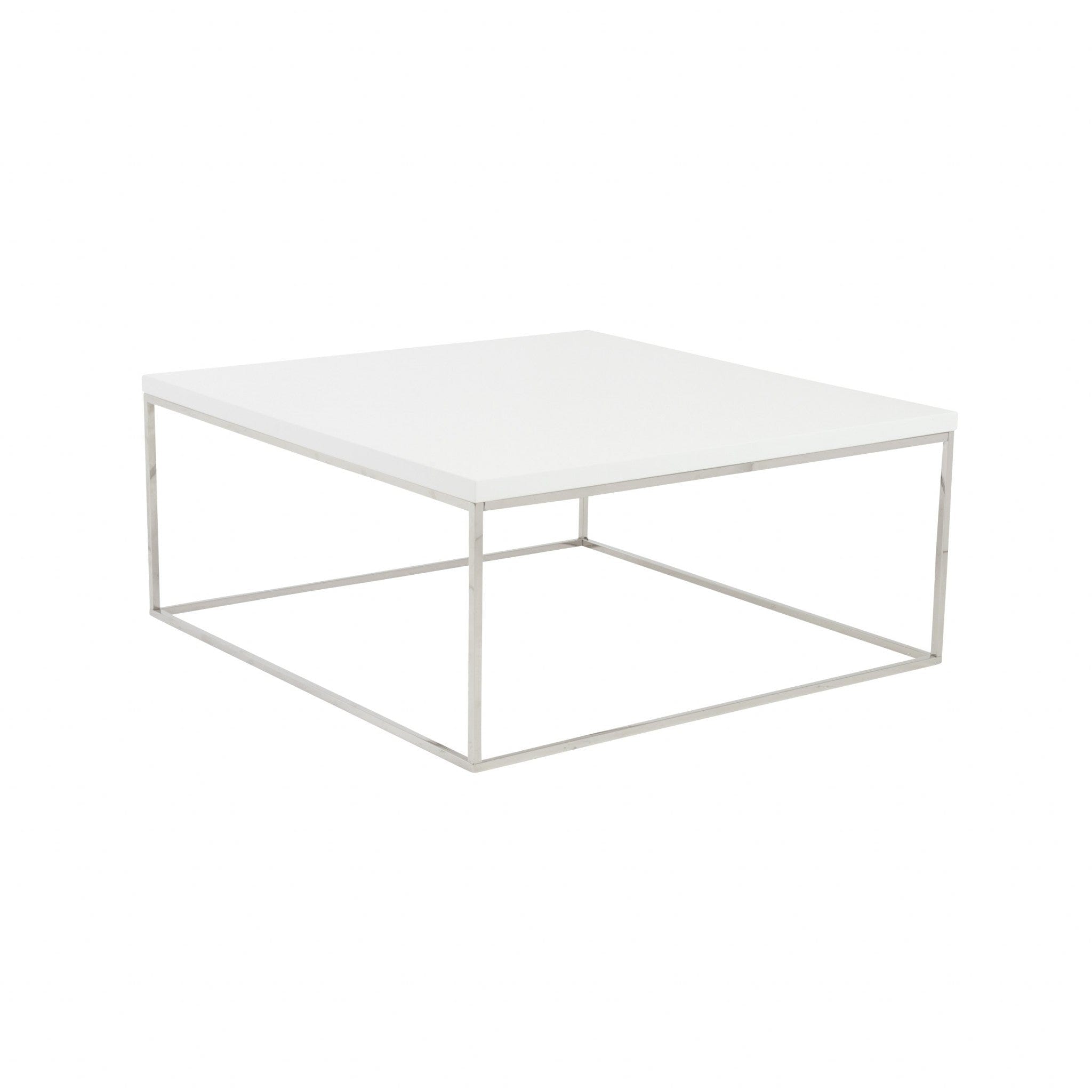 35" White And Silver Metal Square Coffee Table - Homeroots