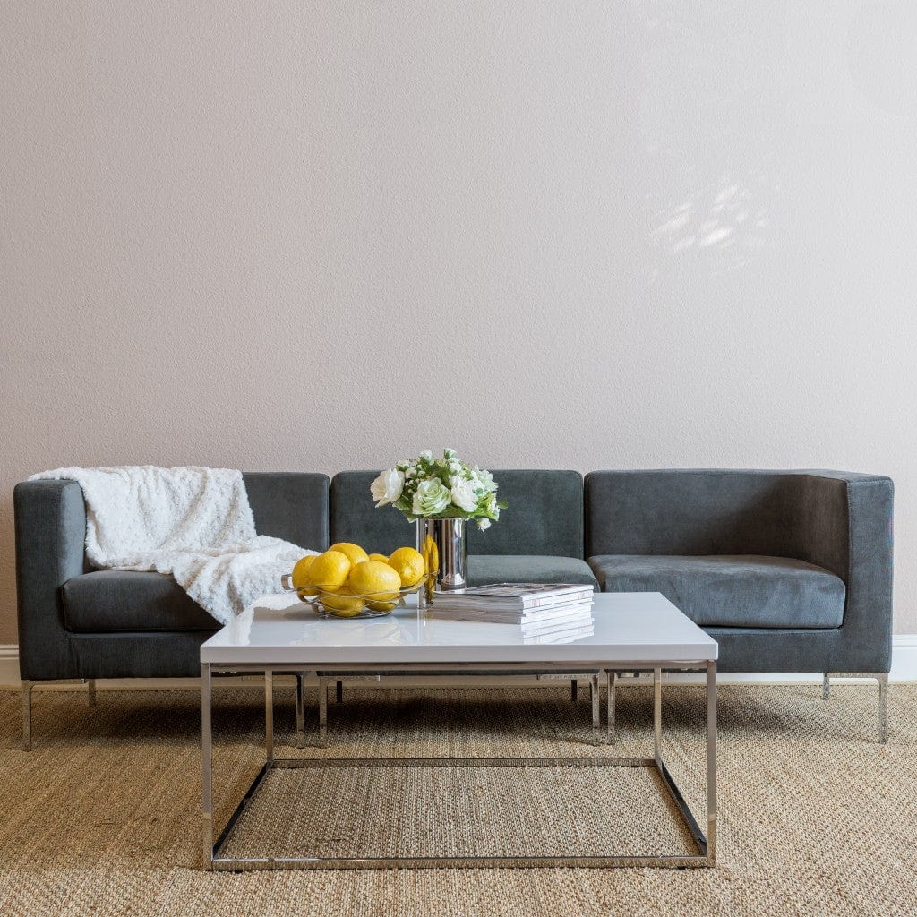 35" White And Silver Metal Square Coffee Table - Homeroots