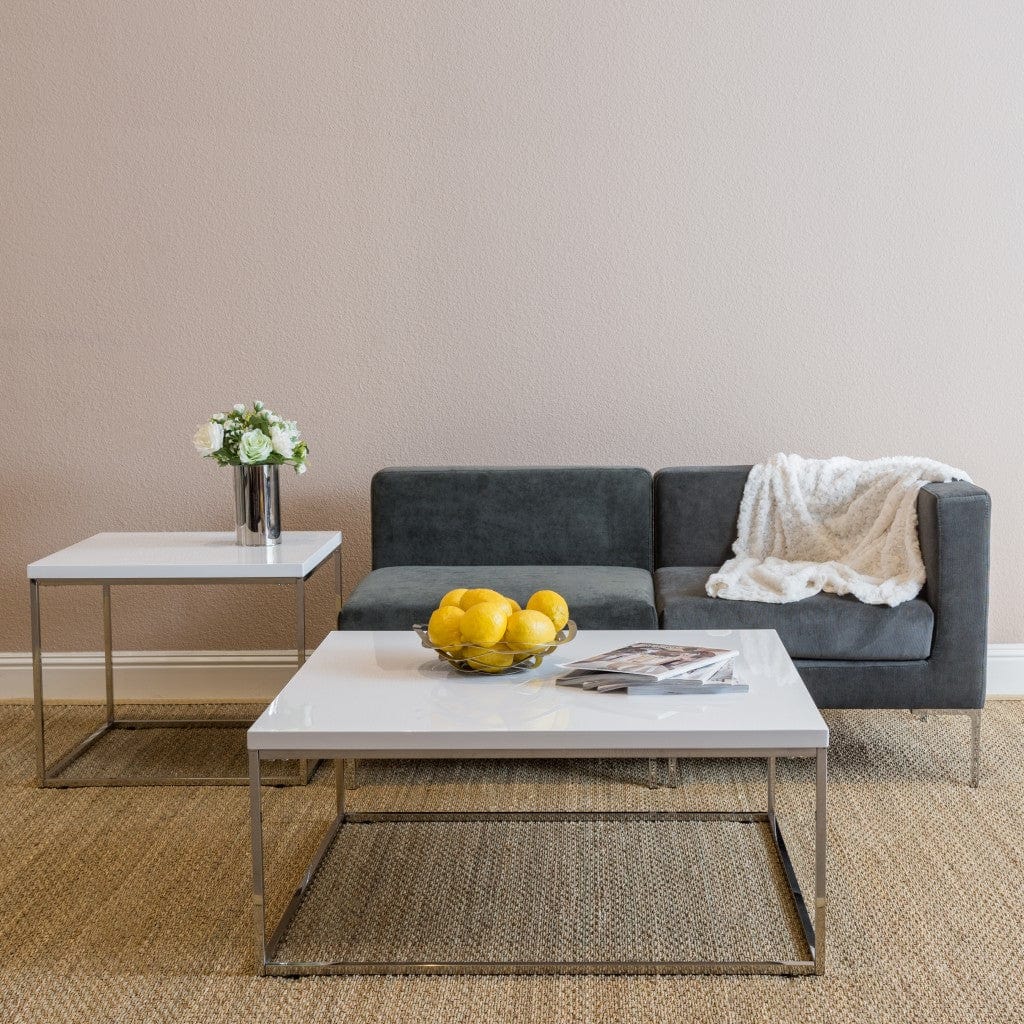 35" White And Silver Metal Square Coffee Table - Homeroots