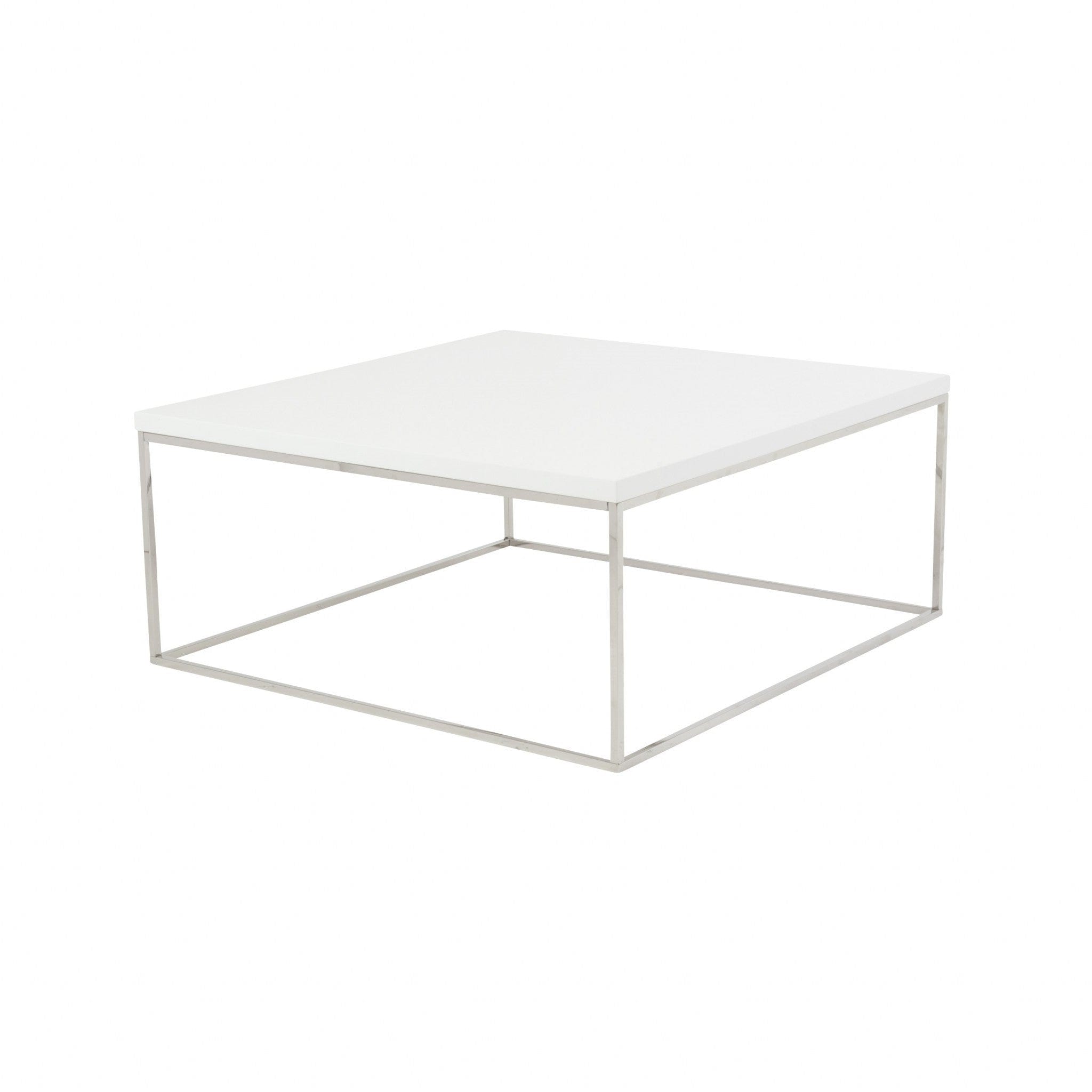 35" White And Silver Metal Square Coffee Table - Homeroots