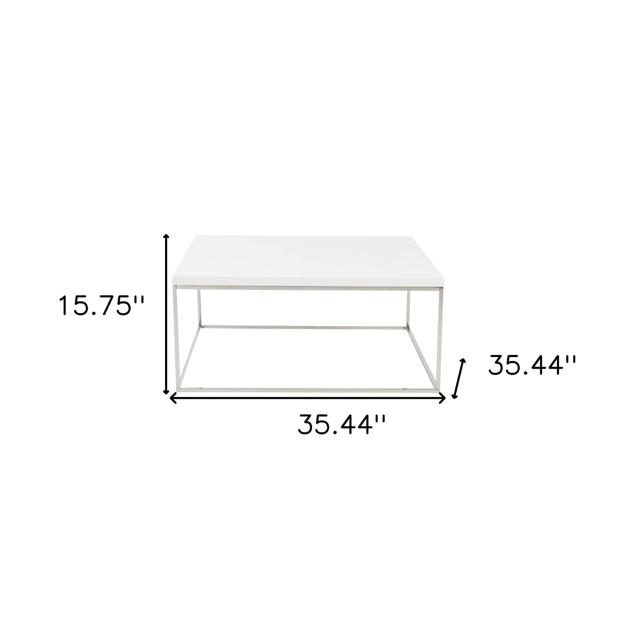 35" White And Silver Metal Square Coffee Table - Homeroots