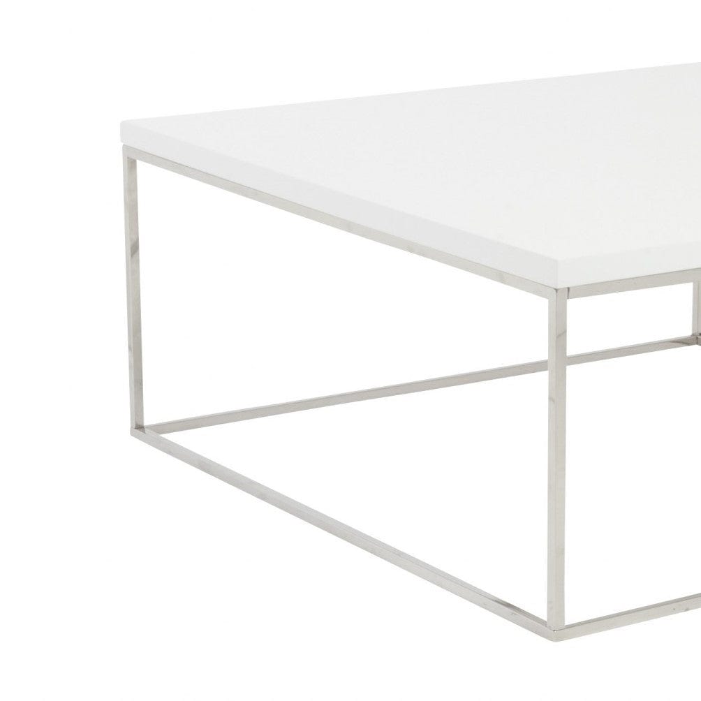 35" White And Silver Metal Square Coffee Table - Homeroots