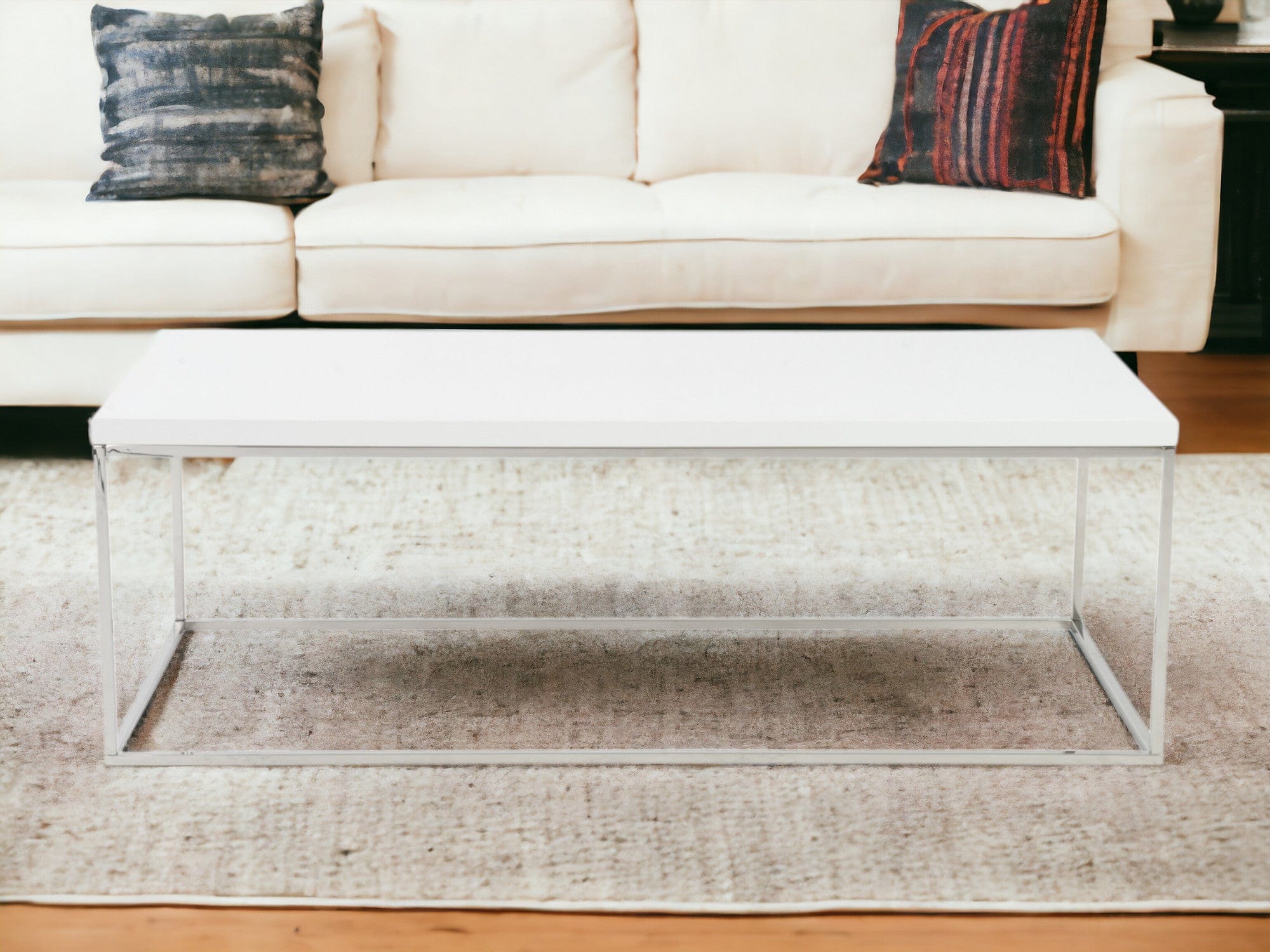 47" White And Silver Metal Coffee Table - Homeroots