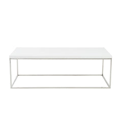 47" White And Silver Metal Coffee Table - Homeroots