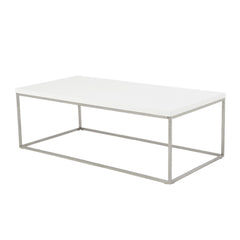 47" White And Silver Metal Coffee Table