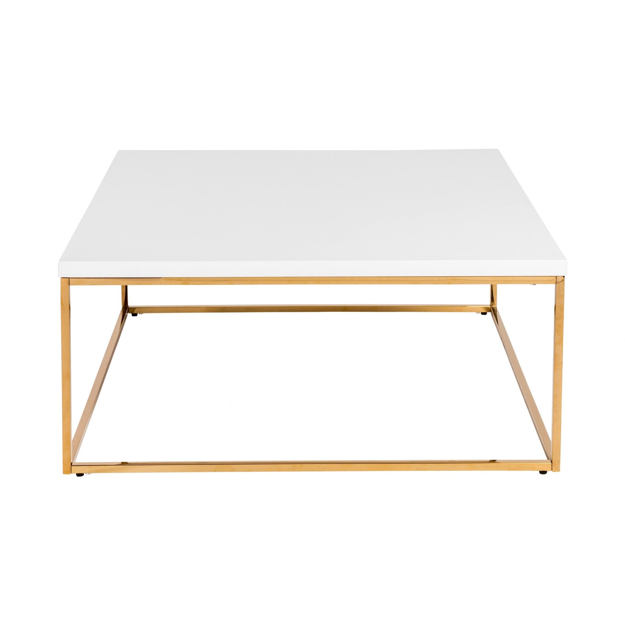 35" White And Gold Metal Square Coffee Table - Homeroots