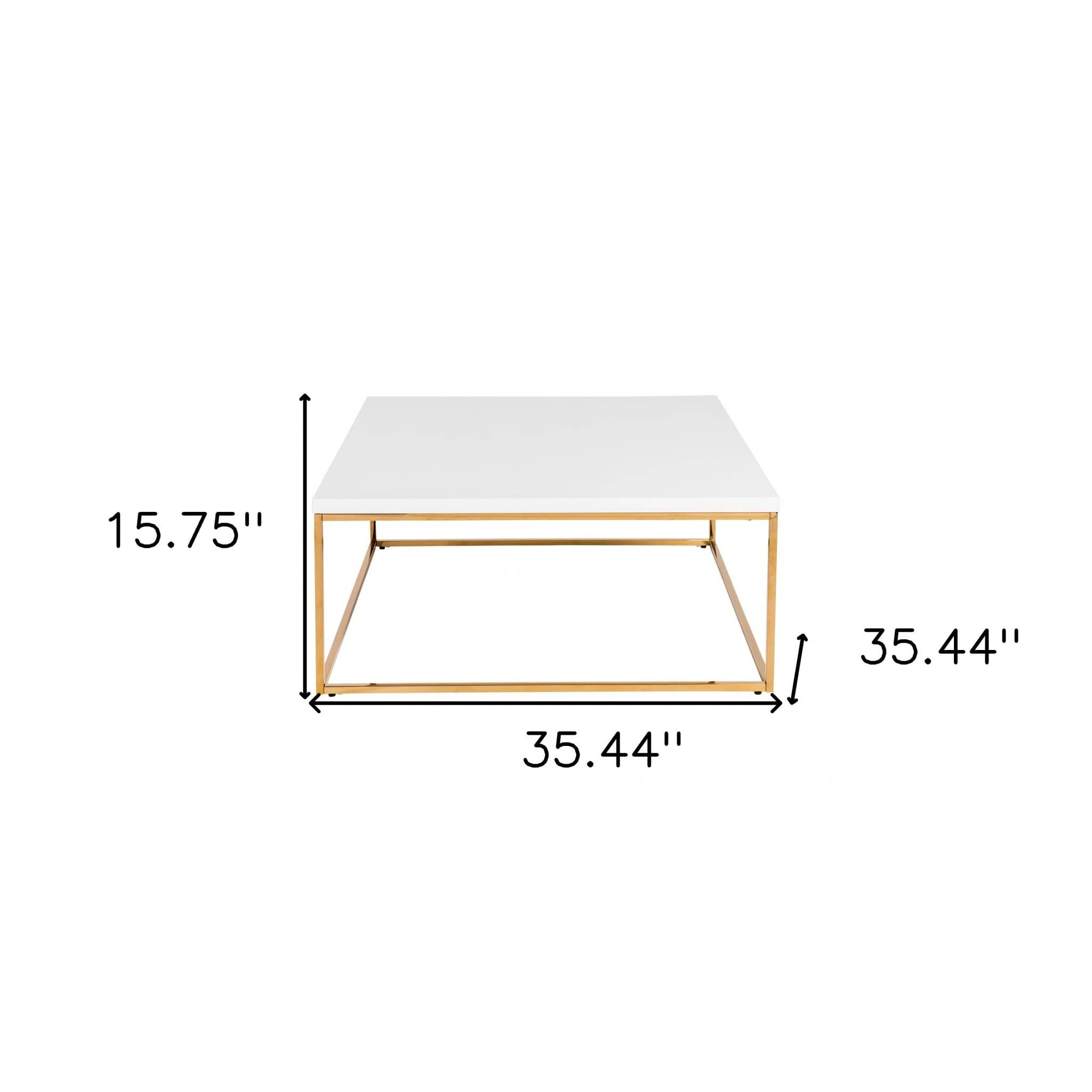 35" White And Gold Metal Square Coffee Table - Homeroots