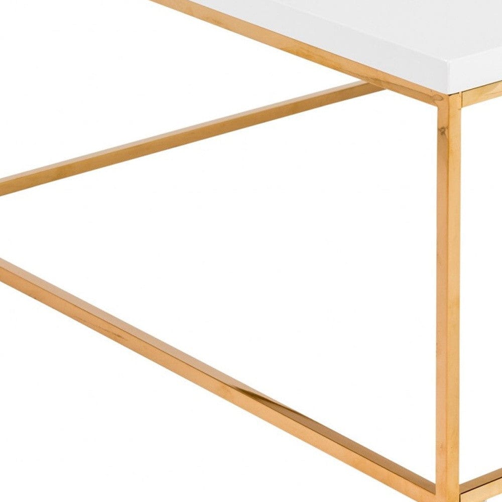 35" White And Gold Metal Square Coffee Table - Homeroots