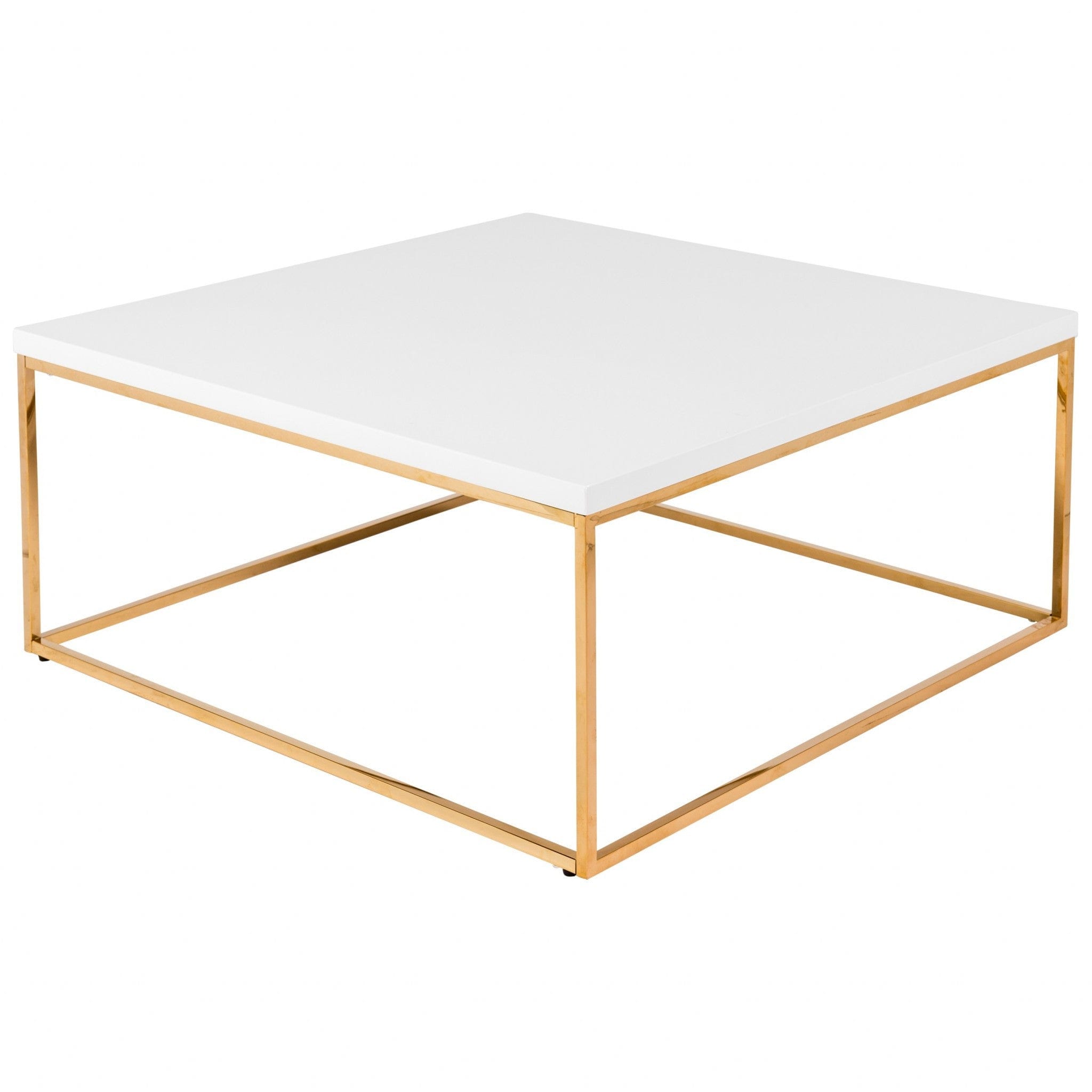 35" White And Gold Metal Square Coffee Table - Homeroots