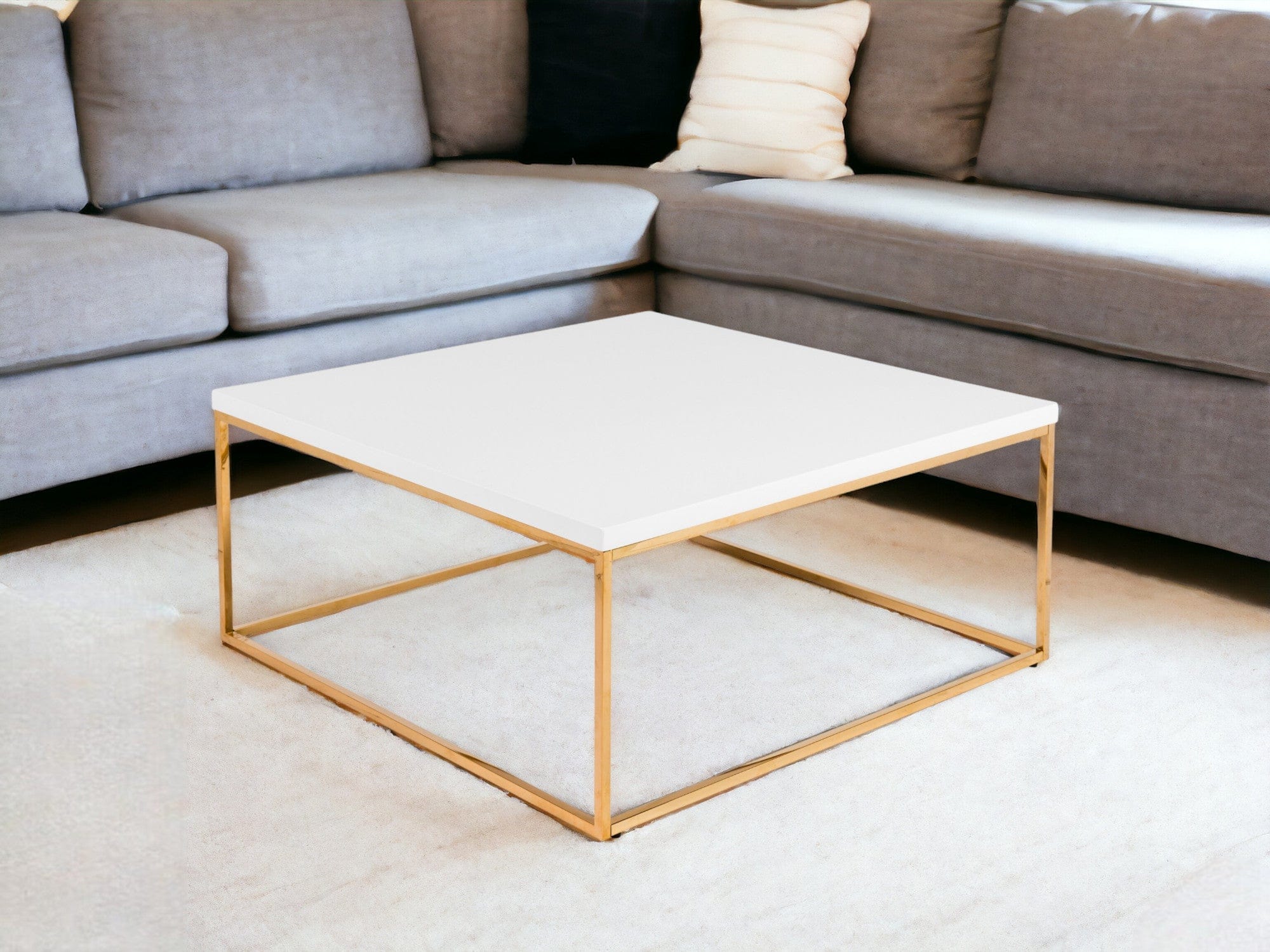 35" White And Gold Metal Square Coffee Table - Homeroots