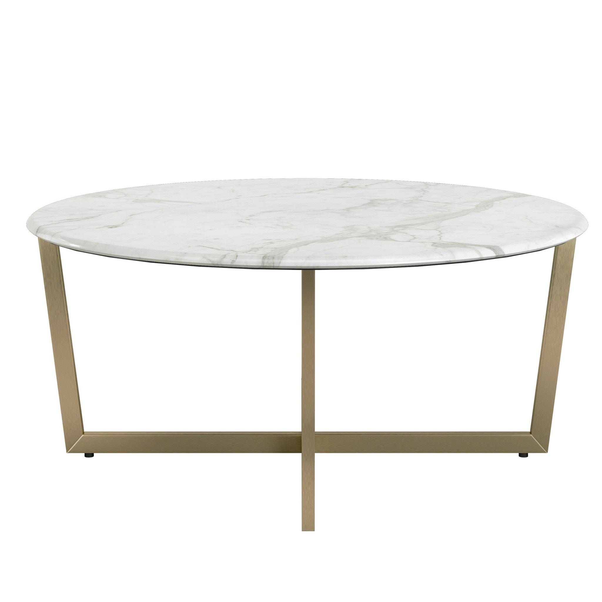 36" White And Gold Faux Marble Round Coffee Table - Homeroots