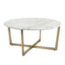 36" White And Gold Faux Marble Round Coffee Table