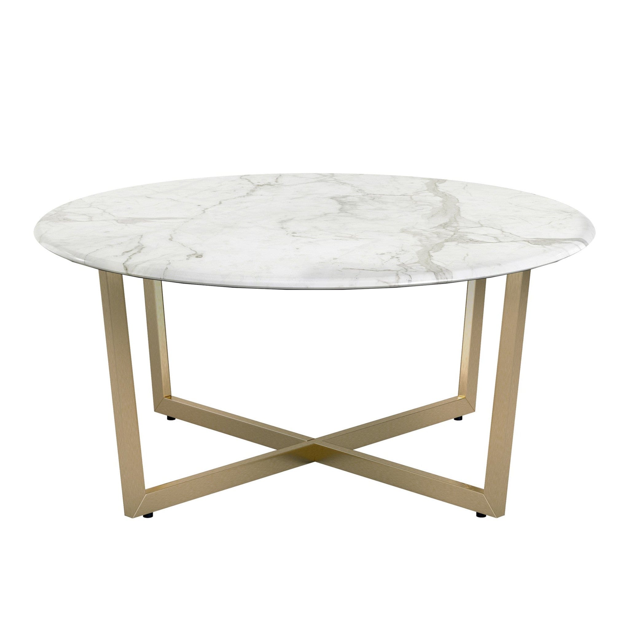 36" White And Gold Faux Marble Round Coffee Table - Homeroots