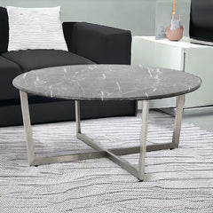 36" Black And Silver Faux Marble Round Coffee Table - Homeroots