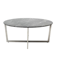 36" Black And Silver Faux Marble Round Coffee Table - Homeroots