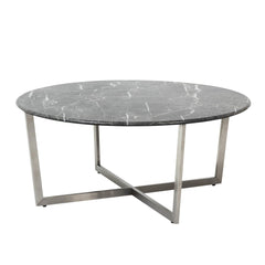 36" Black And Silver Faux Marble Round Coffee Table - Homeroots