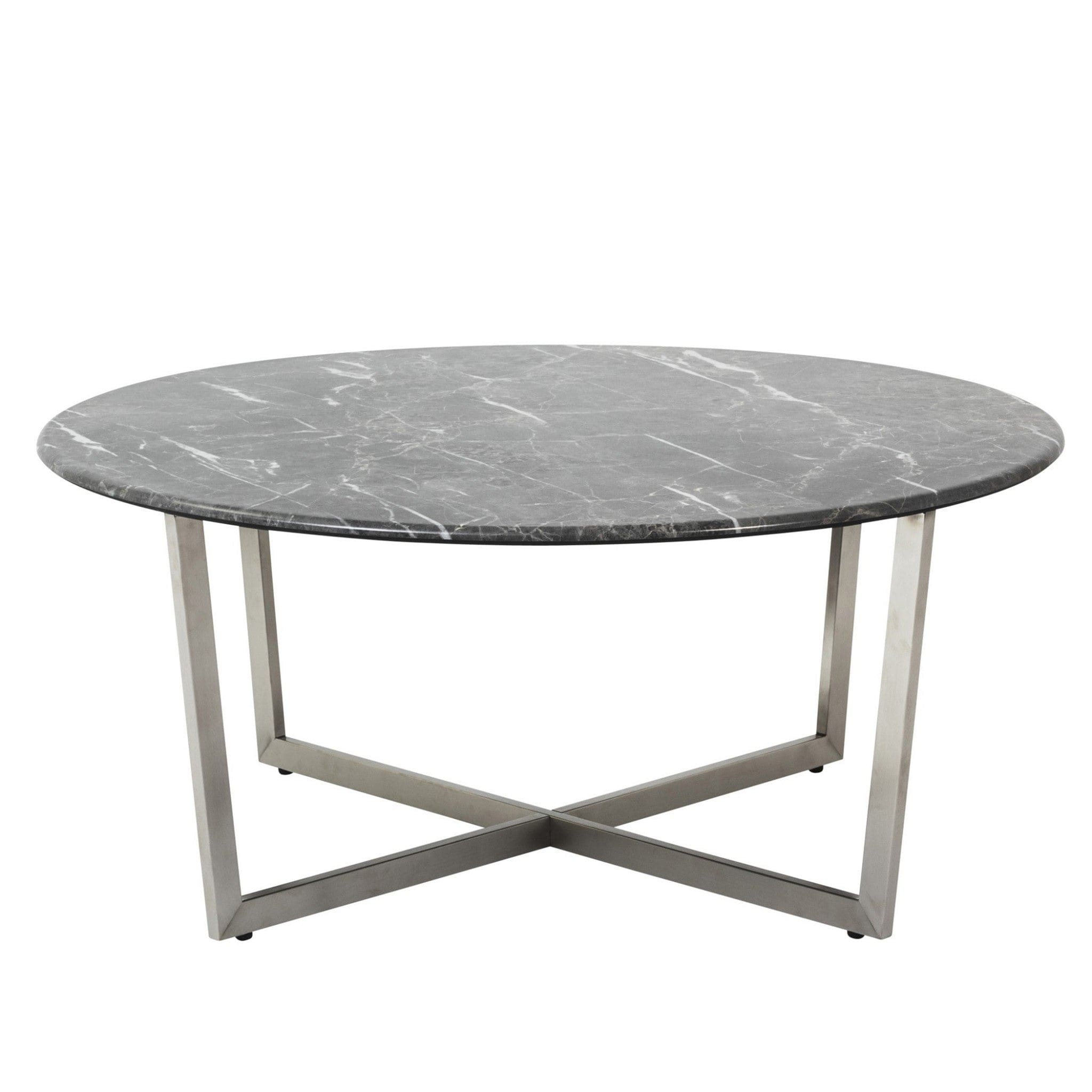 36" Black And Silver Faux Marble Round Coffee Table - Homeroots